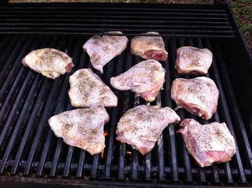 Chicken Thighs cooking on a Weber gas grill