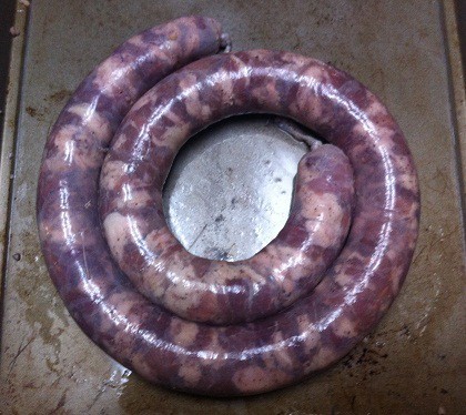 spiral of homemade sausage