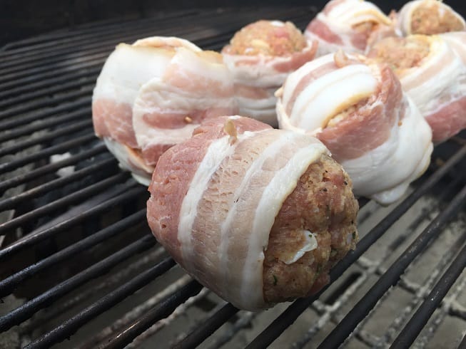 Meatball with bacon on grill
