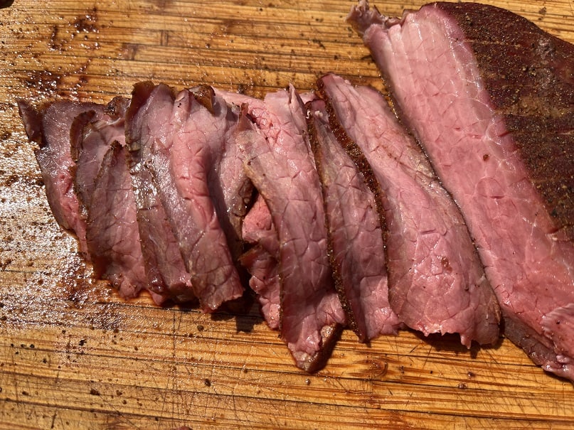 Slices of Sirloin Tip Smoked on a Pellet Grill